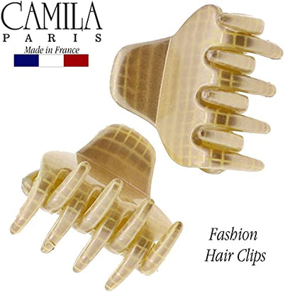 Camila Paris CP3198 French Small Hair Clips for Women, 1" Set of 2 Small Claw Clip Fashion Styling Mini Hair Clip Accessories for Women, Strong Hold No Slip Grip Cute Claw Clips, Made in France - color: Cobra Beige 1" 2PK