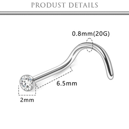 Hoeudjo Nose Studs Surgical Steel Cubic Zirconia Nose Rings Kit for Women Men Tiny Nose Stud Bone & Screw & L Shaped Nostril Piercing Jewelry 18/20/22/24 Gauge 10 Pieces - color: silver-tone,screw nose studs, size: 20g/2mm clear CZ