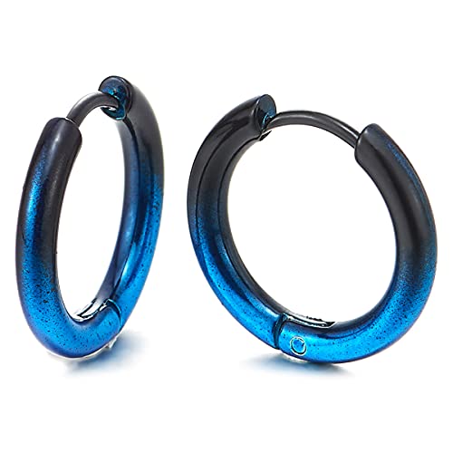 Pair Stainless Steel Oxidized Plain Circle Huggie Hinged Hoop Earrings for Men Women - color: B-Metal Color: Black & Blue, size: Wide:2.5MM