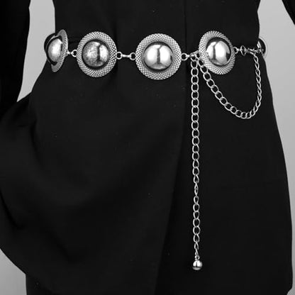 ILuvatar Western Metal Concho Belt for Women Cowgirl Waist Chain for Women Dress Pants Adjustable - color: Silver-s71