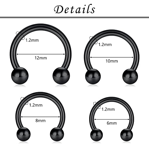 16G Septum Nose Rings Stainless Steel Hinged Seamless Nose Hoop Ring Horseshoe Piercing Jewelry Captive Bead Ring Helix Daith Tragus Cartilage Earrings for Women Men - style: style1-black