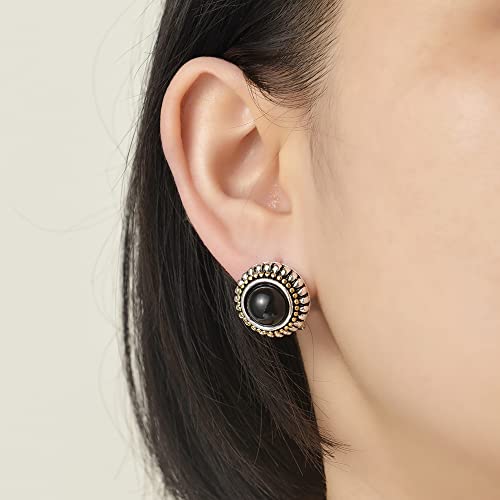 UNY JEWEL Jewelry Make a Statement Two Tone 11mm Imitation Pearl Multi Gold Dots Women French Clip Earring Christmas Gifts - color: Black