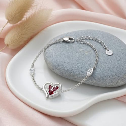 Initial Bracelet for Women 925 Sterling Silver Heart Angel Wings Initial Bracelet Anniversary Birthday Mothers Day Jewelry for Mom Her Wife - color: T