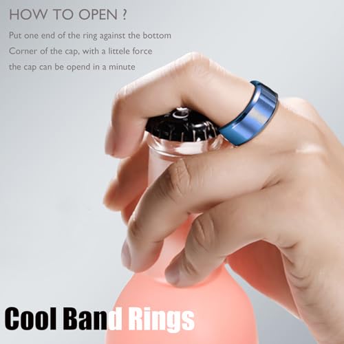 EIELO 9Pcs Stainless Steel Band Rings for Men Women Cool Fidget Spinning Chain Ring Anxiety Relief Fashion Simple Wedding Engagement Black Ring Set - color: Blue
