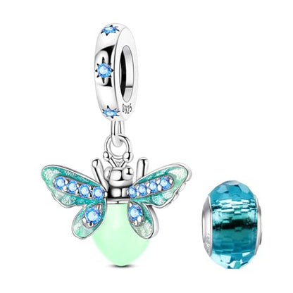LNQOBU 925 Sterling Silver Charms Color-changing Chameleon Dangle Charm Beads Glow in the Dark Charme fits Pandora Bracelets and Necklace Jewelry Gift for Women - style: Blue Firefly Charm