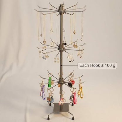 QWORK 3-Tier Rotating Metal Jewelry Display Stand – 2 Sets Adjustable Tabletop Holder for Necklace, Earring & Key Ring - size: 2 Pack