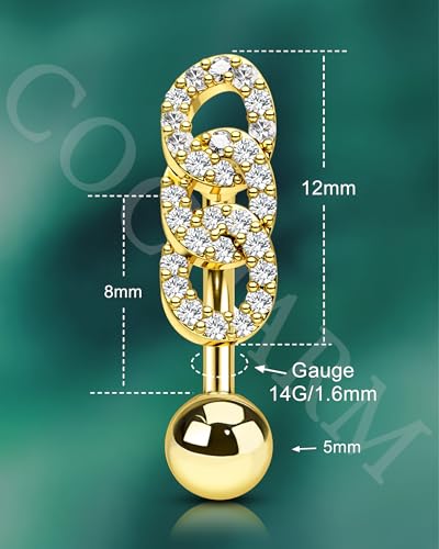 Belly Button Rings 14G Reverse Belly Navel Rings for Womne Gold Floating Navel Piercing Jewelry Stainless Steel - color: YG-Lock