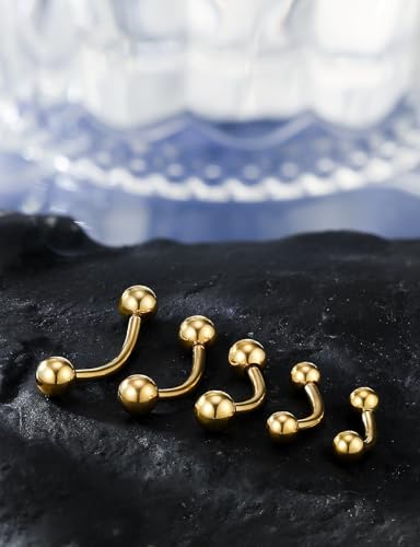 20G 16G 14G 12G Eyebrow Ring Piercing Jewelry Surgical Steel Vertical Labret Lip Ring Rook Daith Earrings Navel Small Tiny Belly Button Ring Piercing Jewelry for Women Men Silver Black Gold - color: Gold, size: 14G