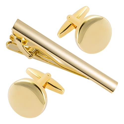 GWD Cufflinks and Tie Clip Set Personalized Cuff Links Business Wedding - style: Gold