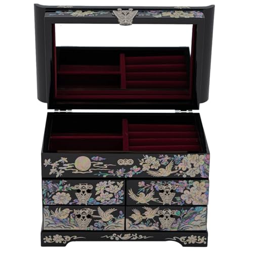 February Mountain Mother of Pearl Jewelry Organizer Box – Anniversary Christmas Graduation Birthday gifts for women Mother's day gifts for mom from daughter (Plum Blossom) - style: Plum Blossom