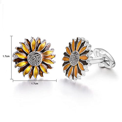 Yoursfs Novelty Sunflower/Love Knot/Architect Cufflinks for Men Funny Stainless Steel Cufflinks Personalized Cuff links Wedding Gift Fashion Jewelry - style: Colorful Sunflower Cufflinks
