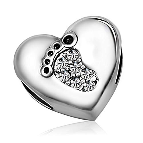 KunBead January-December Birthstone Footprint Heart Birthday Love Bead Charms Compatible with Pandora Bracelet for Mom Daughter Grandma Granddaughter - color: April
