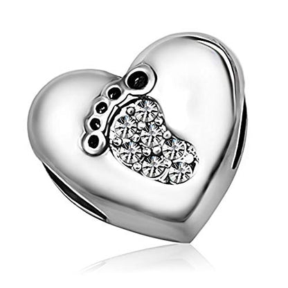 KunBead January-December Birthstone Footprint Heart Birthday Love Bead Charms Compatible with Pandora Bracelet for Mom Daughter Grandma Granddaughter - color: April