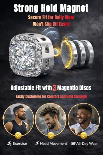 Magnetic Earrings for Men 5A Cubic Zirconia Stainless Steel Clip On Earring | 2 Pairs Fake Earrings Non Pierced Magnet Nose Stud Piercings for Women, 5/6/7/8MM Simulated Diamond, Gold/Silver/Black Color - color: Silver-Style One-7mm