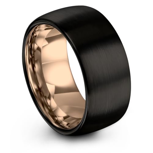 Tungsten Wedding Band Ring 10mm 8mm 6mm 4mm for Men Women 18k Rose Gold Plated Dome Black Grey Brushed Polished - color: 7 Rose Gold Black Tungsten