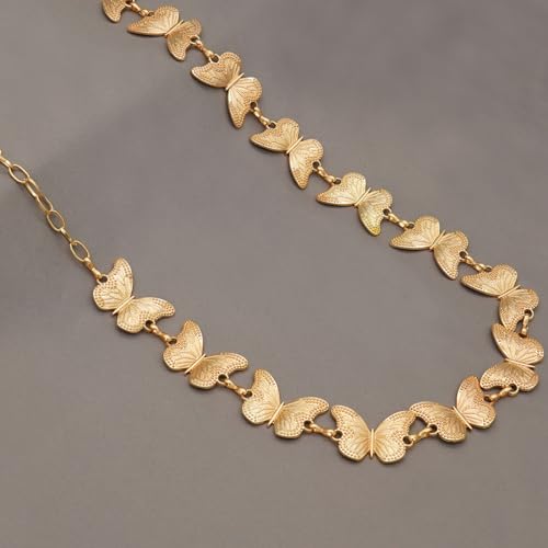Waist Chain Belts Women Girls Metal Belly Link | Adjustable Waist Belt for Jeans and Dress - color: Gold Butterfly, size: L: 53.1 in