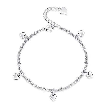 kelistom 925 Sterling Silver Bracelets for Women, Love Heart Charm Chain Bracelet Bangle Fashion Jewelry Gifts