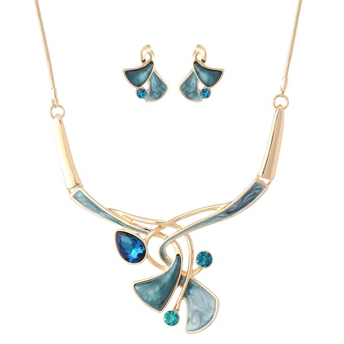 Chunky Statement Jewelry Set Vintage Retro Leaf Flower Floral Geometric Bohemian Boho Bib Necklace Earring Set Fashion Costume Jewelry for Women Girls Wedding Party Prom Unique Gift - style: triangle twist-aquamarine