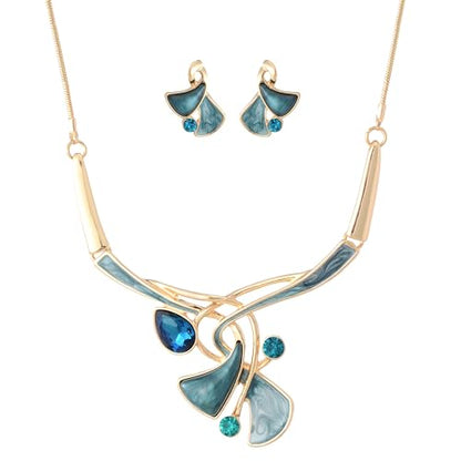 Chunky Statement Jewelry Set Vintage Retro Leaf Flower Floral Geometric Bohemian Boho Bib Necklace Earring Set Fashion Costume Jewelry for Women Girls Wedding Party Prom Unique Gift - style: triangle twist-aquamarine