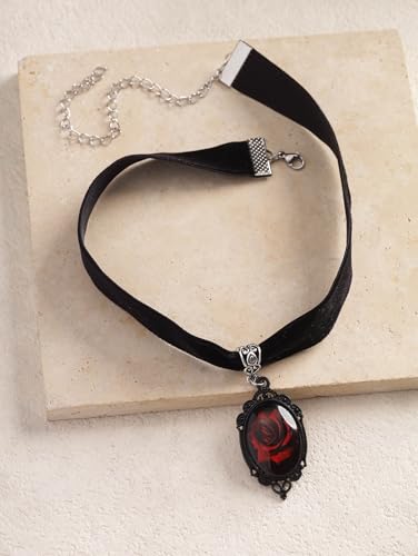 Sacina Gothic Victorian Black Velvet Rose Choker, Goth Vintage Steampunk Black Necklace, Goth Jewelry, Halloween Christmas Jewlery Gift for Women