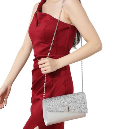 YYW 4 Pieces Women Evening Handbags Clutch Purse Bag with Rhinestone Crystal Jewelry Set for Wedding Party - color: silver 2