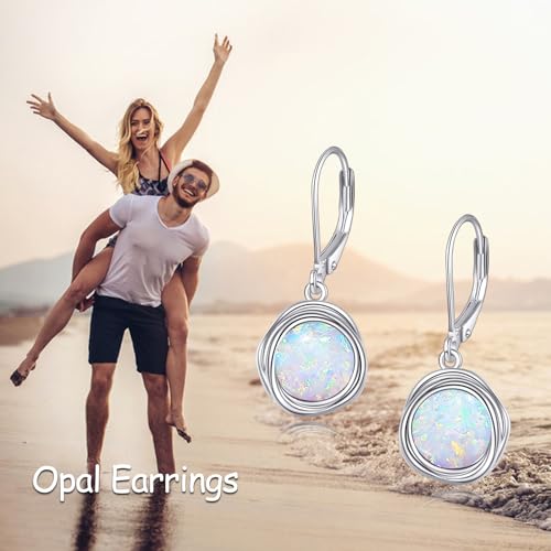 FreshWater Pearl Dangle Earrings 925 Sterling Silver Lapis lazuli Turquoise Larimar Opal Black Pearl Leverback Earrings for Women Birthday Hypoallergenic - style: opal earrings