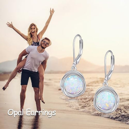 FreshWater Pearl Dangle Earrings 925 Sterling Silver Lapis lazuli Turquoise Larimar Opal Black Pearl Leverback Earrings for Women Birthday Hypoallergenic - style: opal earrings