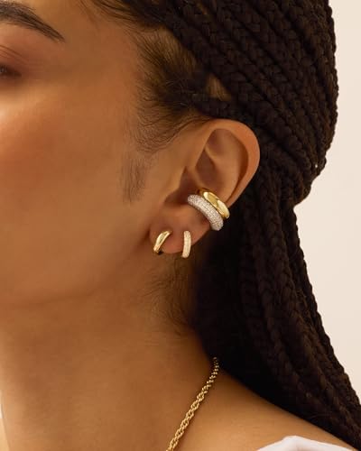PAVOI 14K Gold Plated Chunky Tubular Hinged Earscape Ear Cuffs for Women - style: Double CZ
