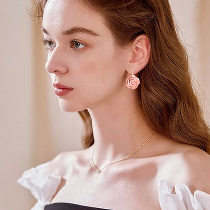 Handmade Bohemian Aesthetic Dainty Acrylic Flower Petal Leverback Earrings Sparkly 14K Gold Floral Dangle Drop Earrings for Women - color: Orange Pink