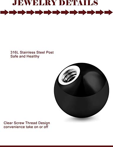 Prjndjw 25Pcs 14G 16G Replacement Balls internal thread & Externally Threaded Surgical Steel Balls Industrial Barbell Tongue Nipple Belly Button Eyebrow Rook Piercing Rings Parts 3MM-8MM - color: 25Pcs-14G-BLACK
