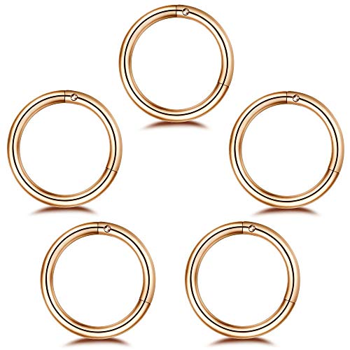 5Pcs Stainless Steel 16G 18G Sleeper Hoop Earrings for Women Men Septum Hinged Clicker Nose Lip Ring Helix Daith Cartilage Tragus Piercings Tiny Small Huggie Hoops Hypoallergenic Sensitive Ears Jewelry - style: 10mm in rose gold-tone 16G