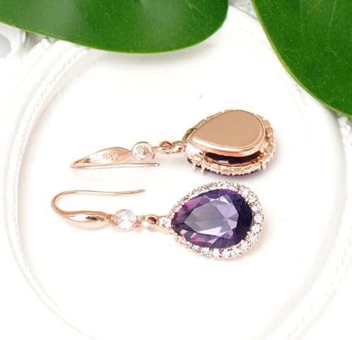 Crystal Drop Earrings for Women Cubic Zirconia Teardrop Earrings Sparkling Rhinestone Dangle Earring - color: Gold Purple