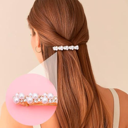 2 Pcs Pearl Rhinestone Hair Clips, Pearl-Embellished Barrette, Elegant Pearls Barrettes for Women, Party, Wedding, Daily Use, Graduation (Gold) - color: Pearl - Style B