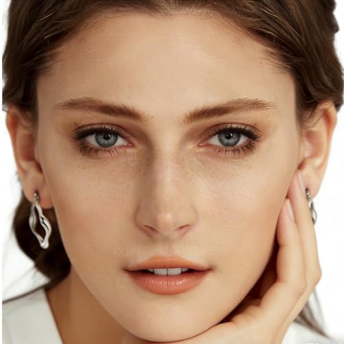 Sterling Silver Chunky Hoops Earring Teardrop Earring | Wide Thick Hypoallergenic Oval Big Large Lightweight Dangle Drop Hoop Earring Jewelry for Women 30MM - color: Chunky white