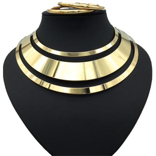 Chunky Gold Necklace Big Statement Chunky Necklace for Women African Tribe Wide Metal Choker Necklaces Jewelry - color: 06 Jewelry Set Gold