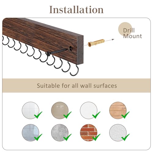 Lolalet Wooden Necklace Holder for Wall with 15 Hooks -Brown | Wall Mount Jewelry Hangers for Necklaces, Chains, Bracelets and Earrings, Tangle-free, Easy to Install - color: Brown