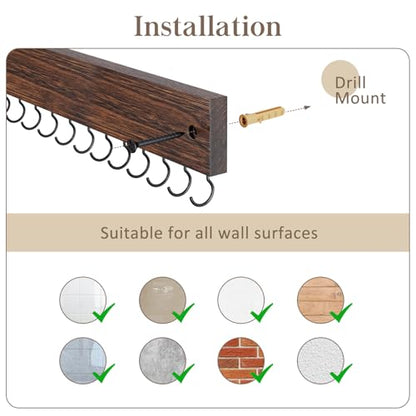 Lolalet Wooden Necklace Holder for Wall with 15 Hooks -Brown | Wall Mount Jewelry Hangers for Necklaces, Chains, Bracelets and Earrings, Tangle-free, Easy to Install - color: Brown