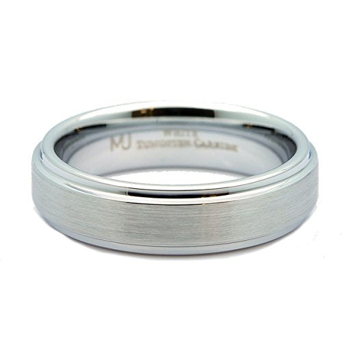 Tungsten Carbide Wedding Bands That Feature Different Finishes and Edge Colors - color: White/Brushed-6mm