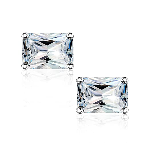 "STUNNING FLAME" Trillion-cut/Cushion-cut/Emerald-cut/Marquise-cut ... 18K White Gold Plated Sterling Silver Cubic Zirconia Simulated Diamond Stud Earrings for Women - color: Radiant-Cut, size: medium-white gold plated silver