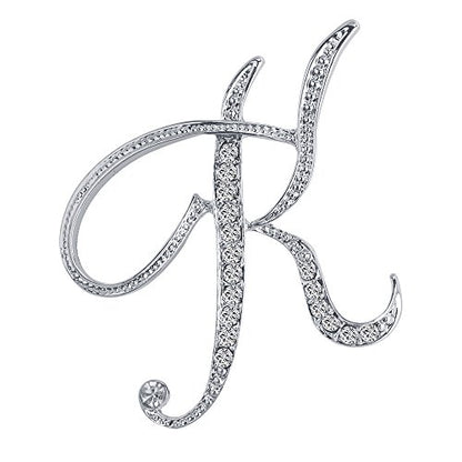 A-Z 26 Letters Pins Brooches Silver Plated Metal Broaches Pins-Clear Crystal Initial Breastpin - color: 1pcs-K