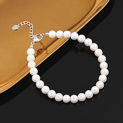 POTESSA Healing Stone Beaded Bracelets for Women Semi-Precious Gemstones Bracelets Pearl Beaded Bracelet Adjustable Strand Bracelets 6MM - color: Pearl