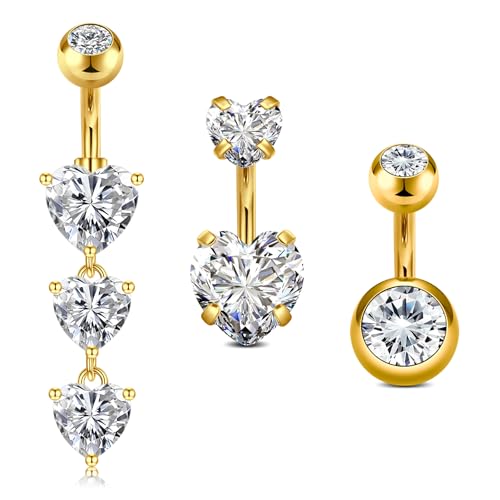 VCMART Belly Button Ring Short Bar Belly Ring Short Belly Button Rings Surgical Steel 6mm Belly Rings for Women Small Belly Button Piercing Navel Rings Piercing Jewelry - color: A3 -gold