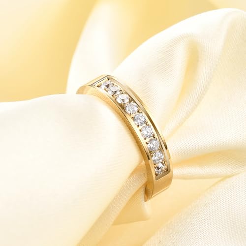 2mm 5mm Tainless Steel Cubic Zirconia Wedding Band Rings For Women,Stackable No Tarnish Fashion Cross Rings Size 4-10 - color: 5mm-Gold