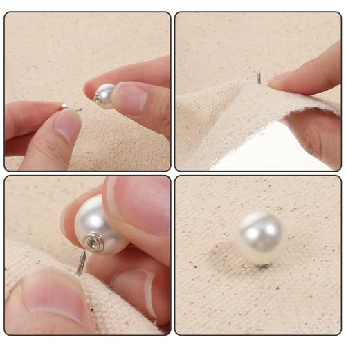 30 Sets Pearl Buttons for Clothes No Sew, 12mm Pearl Brooch Pins Decorative Safety Pins for Women Clothing, Dresses, Shirts, DIY Crafts, White