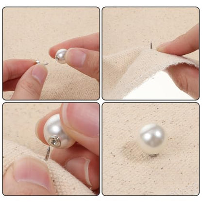 30 Sets Pearl Buttons for Clothes No Sew, 12mm Pearl Brooch Pins Decorative Safety Pins for Women Clothing, Dresses, Shirts, DIY Crafts, White