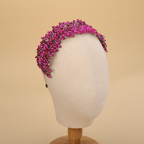 Bridal Crystal Headband for Wedding Party Large Crystal Headpiece Hair Accessories for Bride for Prom Party Gift (purple red) - color: purple red