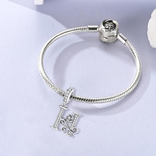 LNQOBU Complete A~Z Alphabet Charm Letter Beads, Solid 925 Sterling Silver with Cubic Stones Rose Alphabet Charm fits Pandora Bracelets Necklace Women Jewelry - color: CYT-H