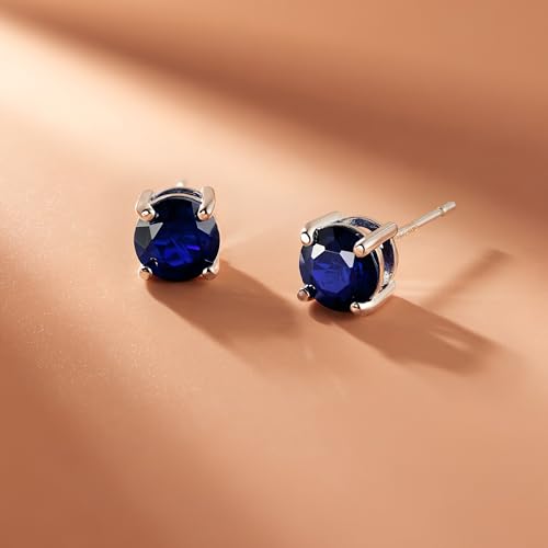 Amazon Essentials Sterling Silver Round Birthstone Stud Earrings - color: Created Blue Sapphire, September