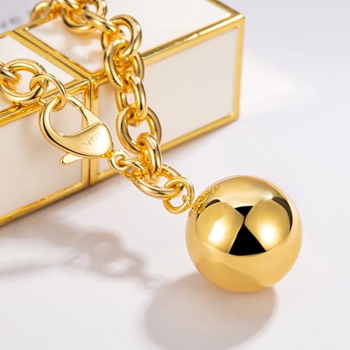 Dankadi Women 925 Sterling Silver Round Cable Wire Link Bracelet Charm Heart-Bell-Square-Circle Pendant Chain Bangle Fine Jewelry Gift For Wife Her - color: 8.5MM Gold Bell Pendant, size: 6.7 in