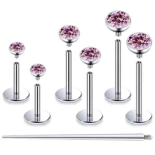 F136 Titanium 20/18/16G Internally Threaded Flat Back Stud Earrings Nose Rings Lip Medusa Monroe Labret 6/8/10mm Short/Long Bar Piercing Jewelry with Taper for Women Men - color: Pink, size: 18g=1.0mm